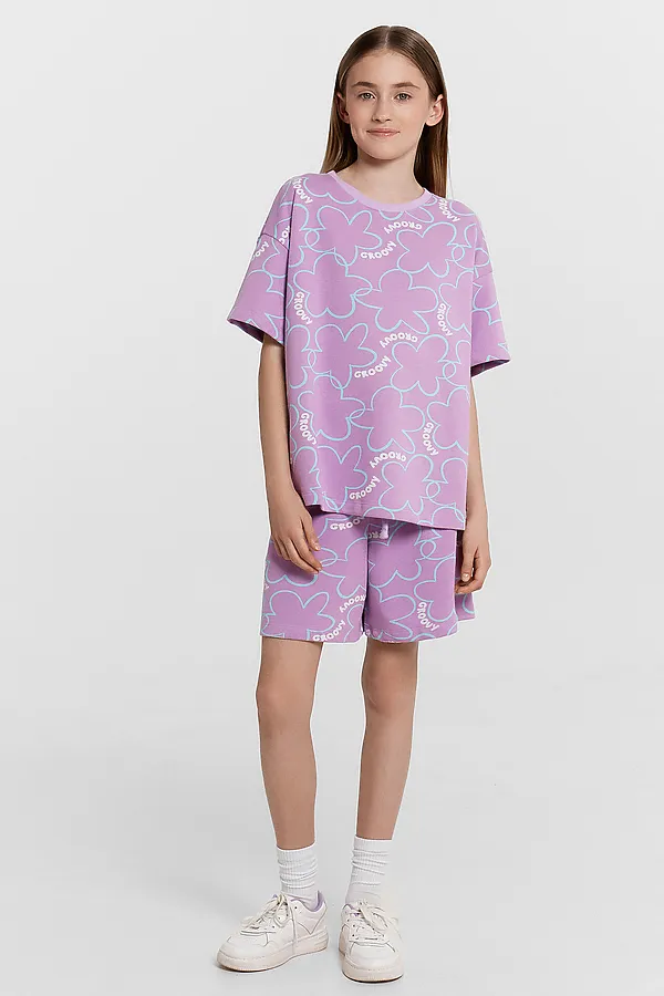 Комплект (Футболка+Шорты) MARK FORMELLE, цветы на лиловом - фото 2
