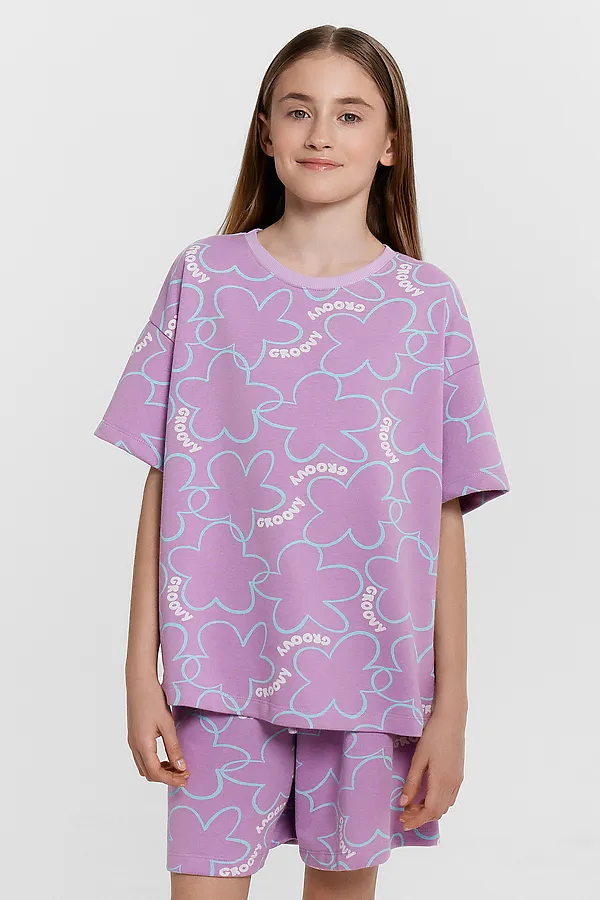 Комплект (Футболка+Шорты) MARK FORMELLE, цветы на лиловом - фото 2