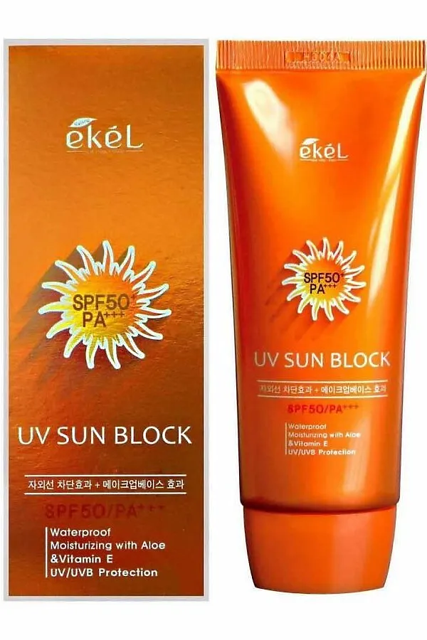 Ekel Увлажняющий солнцезащитный крем с экстрактом алоэ вера / SPF50+ PA+++ UV/UVB Sun block, 70 мл KRISTALLER, оранжевый - фото 2