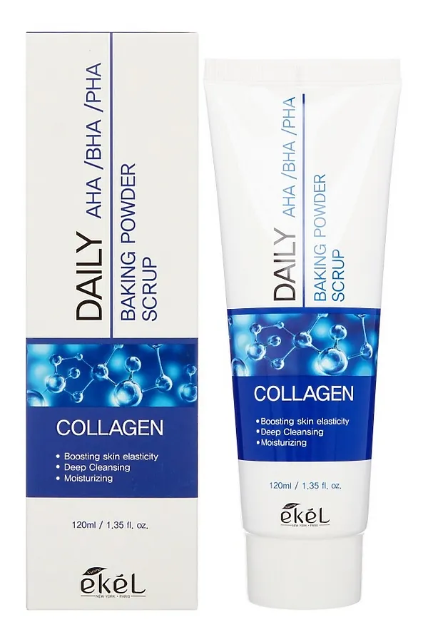 Ekel Содовый скраб для лица с кислотами и коллагеном / Daily AHA/BHA/PHA Baking Powder Scrup Collagen, 120 мл KRISTALLER, белый - фото 2