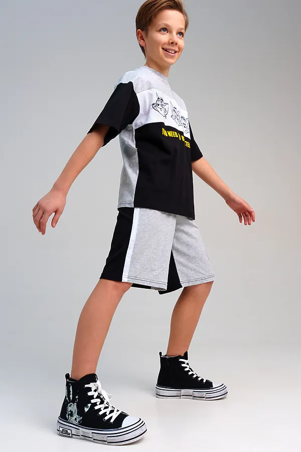 Комплект (Футболка+Шорты) PLAYTODAY, серый,черный,белый - фото 2