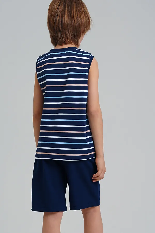 Комплект трикотажный для мальчиков: фуфайка (футболка), шорты PLAYTODAY, тёмно-синий,бежевый,белый - фото 2