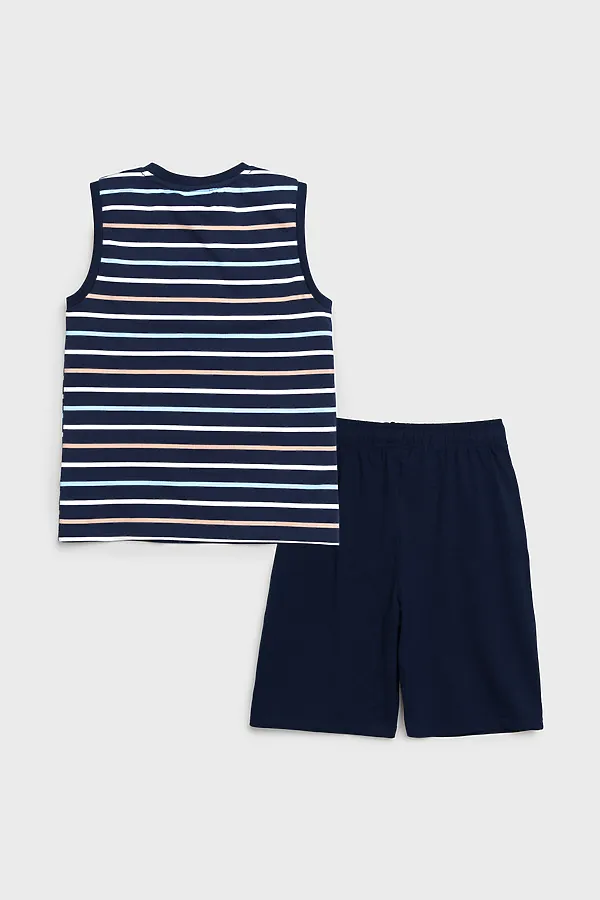 Комплект трикотажный для мальчиков: фуфайка (футболка), шорты PLAYTODAY, тёмно-синий,бежевый,белый - фото 2