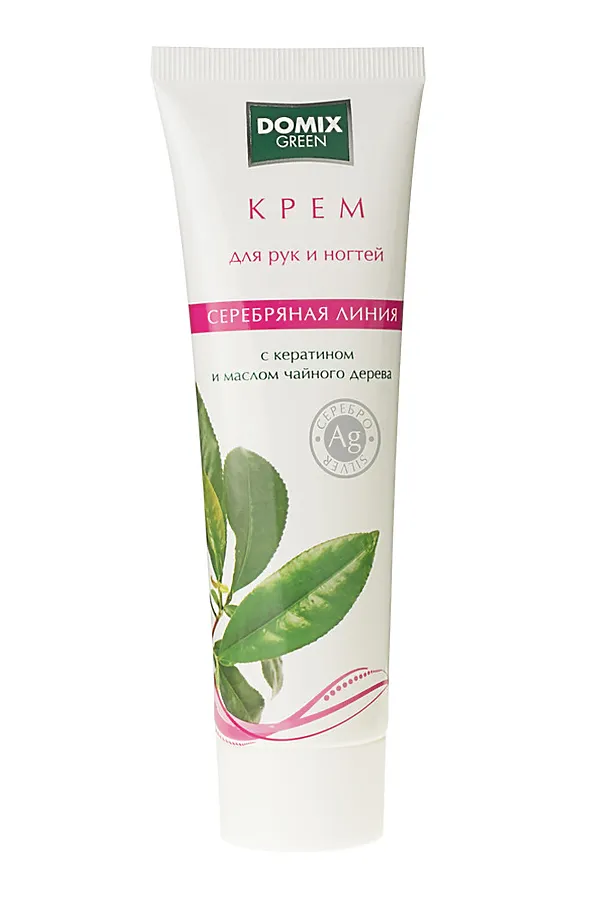 Domix Green Уценка Крем для рук и ногтей с кератином и маслом чайного дерева и серебром, 100 мл. KRISTALLER, белый - фото 2