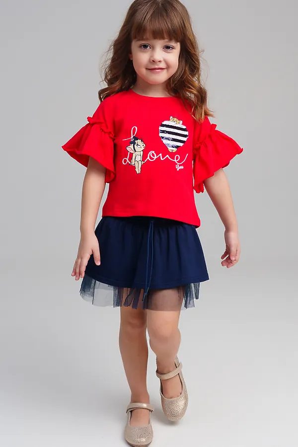 Фуфайка трикотажная для девочек (футболка) PLAYTODAY, красный - фото 2