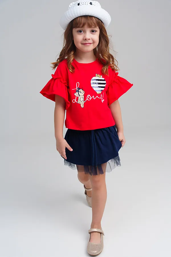 Фуфайка трикотажная для девочек (футболка) PLAYTODAY, красный - фото 2