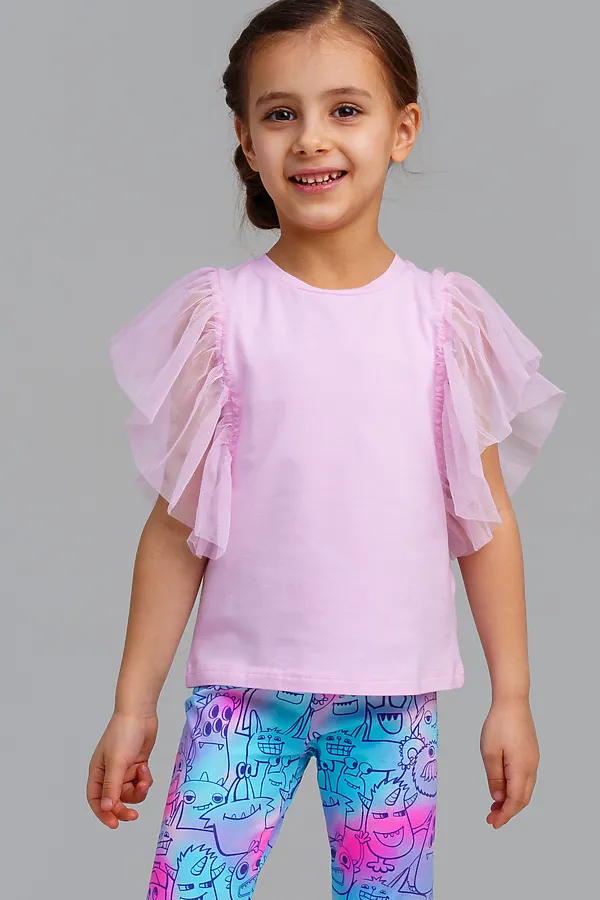 Фуфайка трикотажная для девочек (футболка) PLAYTODAY, светло-розовый - фото 2