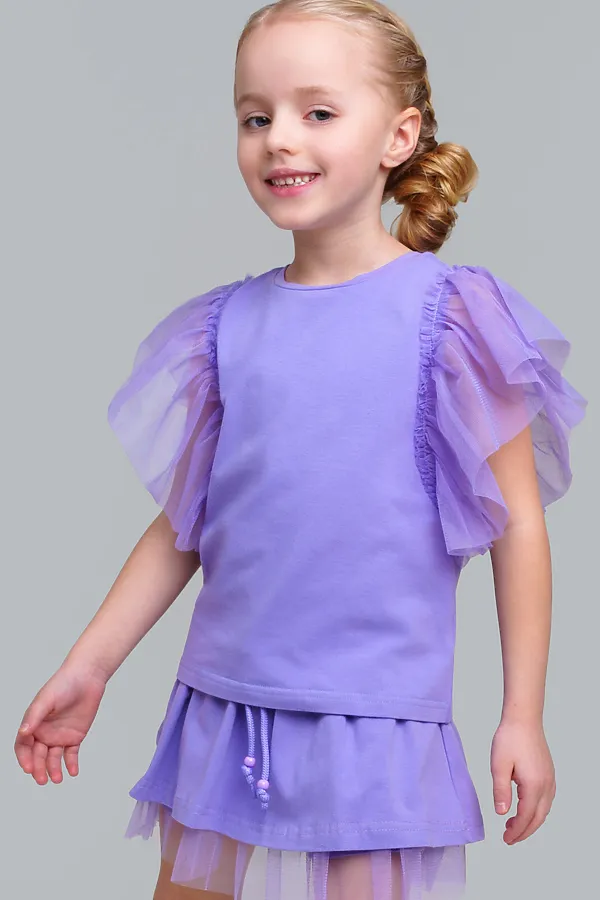 Фуфайка трикотажная для девочек (футболка) PLAYTODAY, сиреневый - фото 2