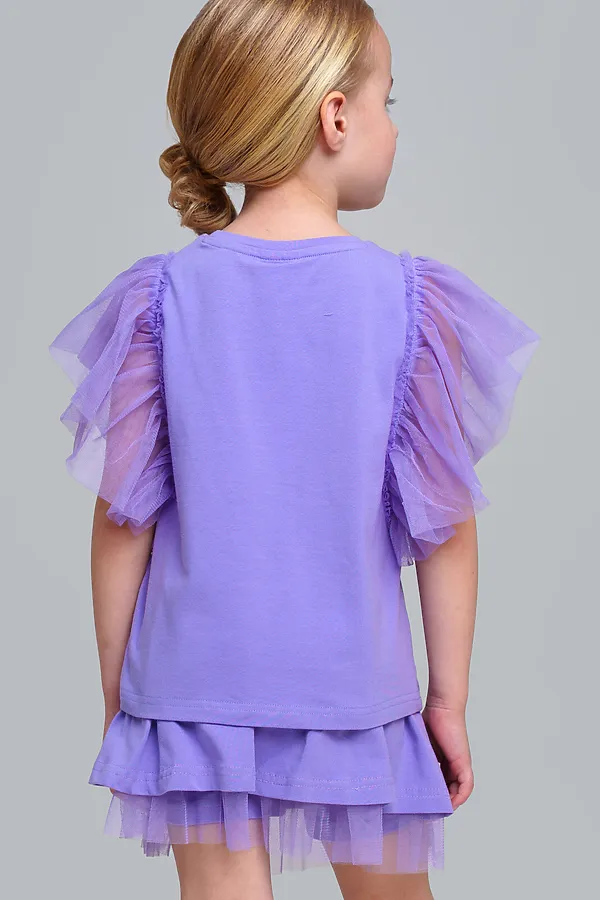 Фуфайка трикотажная для девочек (футболка) PLAYTODAY, сиреневый - фото 2