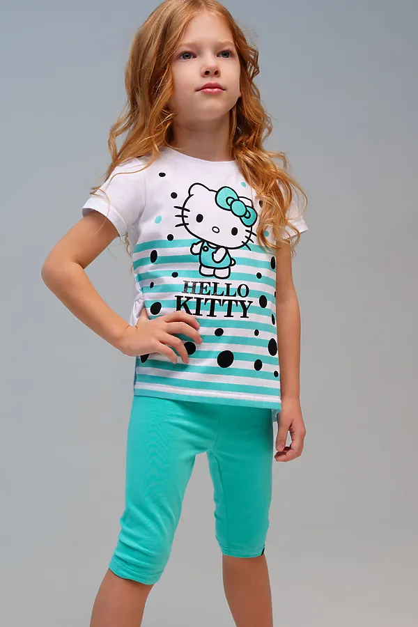 Комплект трикотажный для девочек: фуфайка (футболка), брюки (легинсы) PLAYTODAY, белый,голубой - фото 2