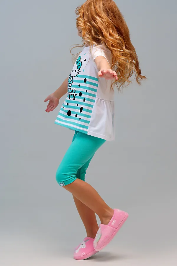 Комплект трикотажный для девочек: фуфайка (футболка), брюки (легинсы) PLAYTODAY, белый,голубой - фото 2