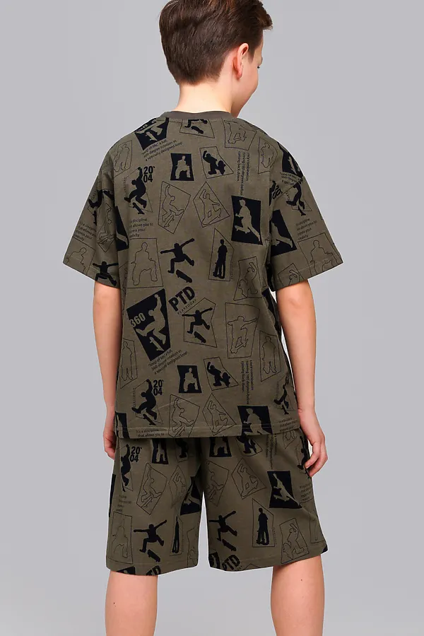 Комплект трикотажный для мальчиков: фуфайка (футболка), шорты PLAYTODAY, хаки,черный - фото 2