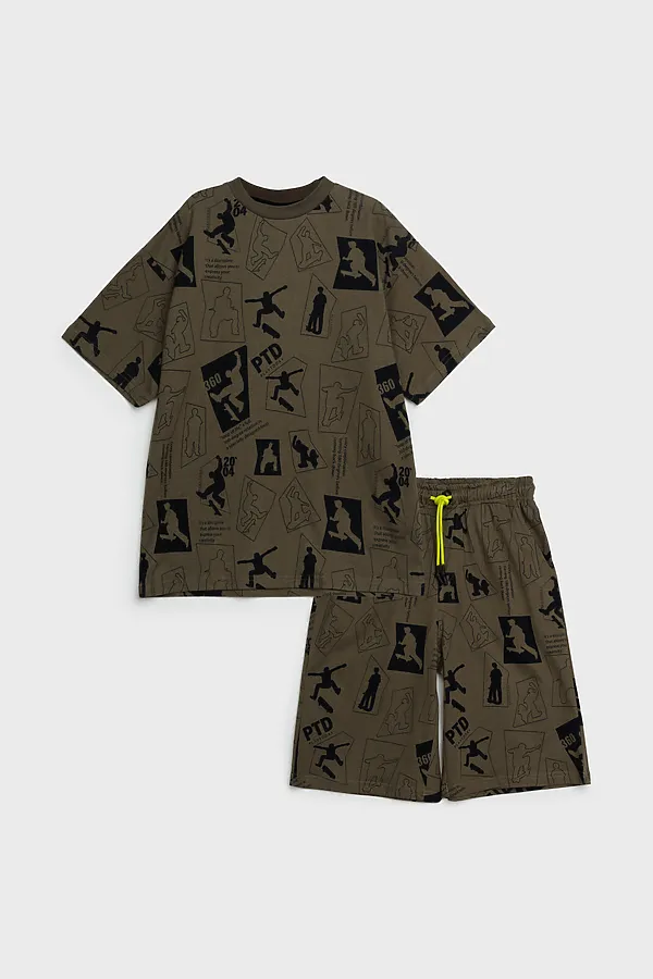 Комплект трикотажный для мальчиков: фуфайка (футболка), шорты PLAYTODAY, хаки,черный - фото 2