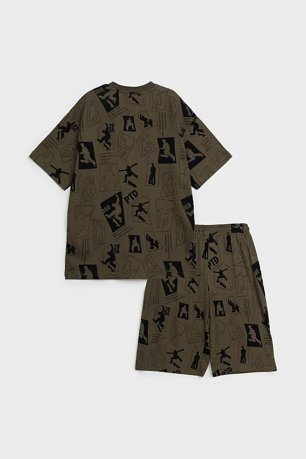 Комплект трикотажный для мальчиков: фуфайка (футболка), шорты PLAYTODAY, хаки,черный - фото 2