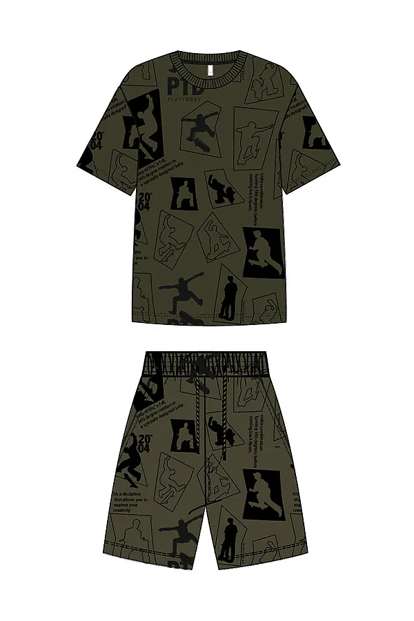 Комплект трикотажный для мальчиков: фуфайка (футболка), шорты PLAYTODAY, хаки,черный - фото 2