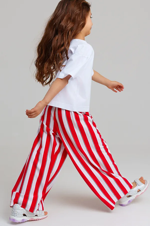 Брюки трикотажные для девочек PLAYTODAY, белый,красный - фото 2