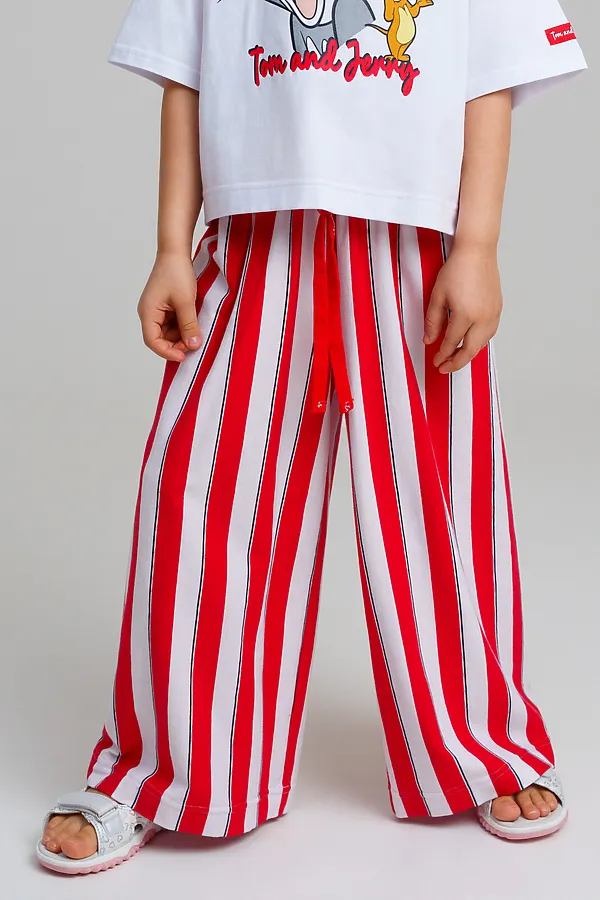 Брюки трикотажные для девочек PLAYTODAY, белый,красный - фото 2