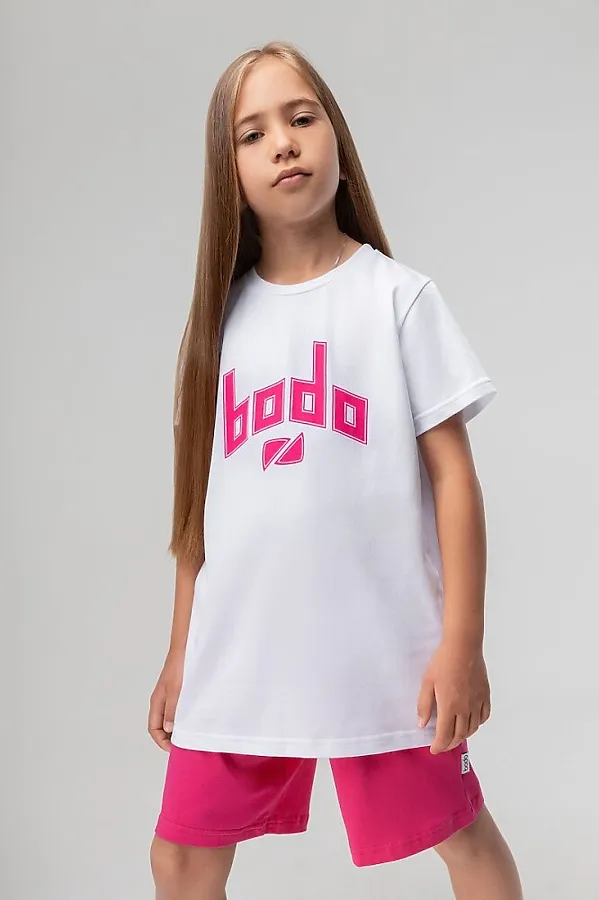 Костюм (Футболка+Шорты) BODO, белый (малиновый) - фото 2