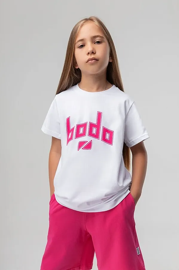 Костюм (Футболка+Шорты) BODO, белый (малиновый) - фото 2