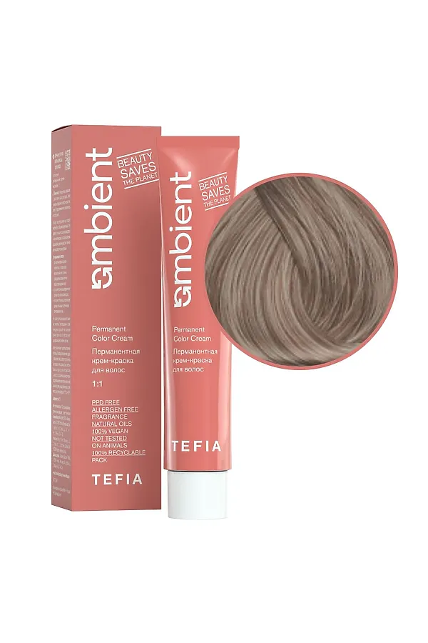 TEFIA  Ambient 9.1 Перманентная крем-краска для волос / Очень светлый блондин пепельный, 60 мл KRISTALLER, очень светлый блондин пепельный - фото 2