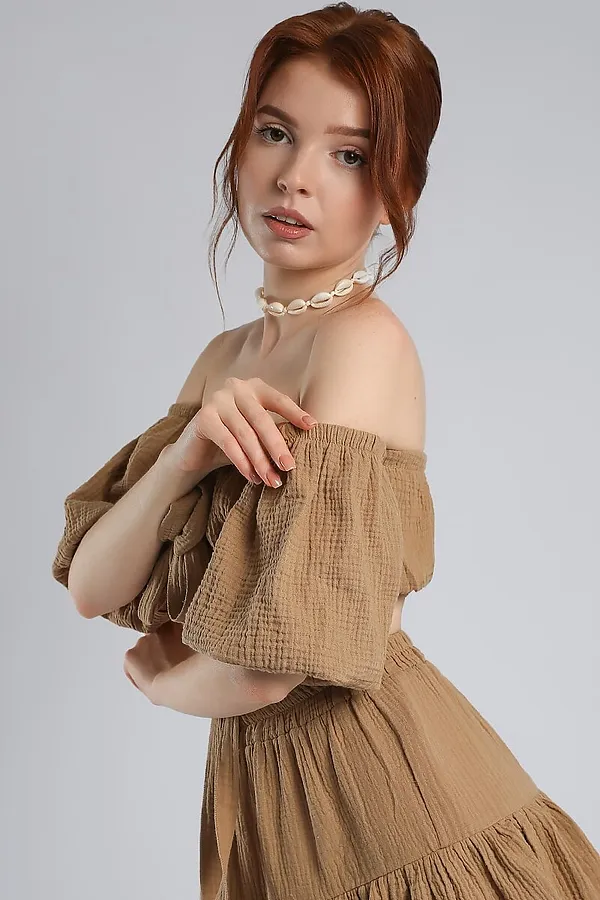 Костюм (Топ+Юбка) СОЛЬ&ПЕРЕЦ, темно-бежевый - фото 2