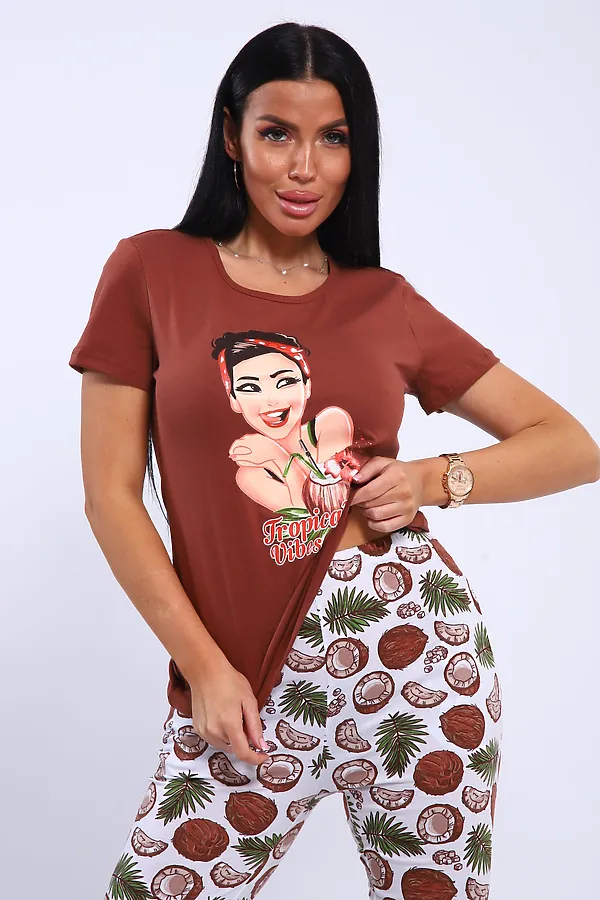 Пижама с брюками GIRL НАТАЛИ, коричневый - фото 2
