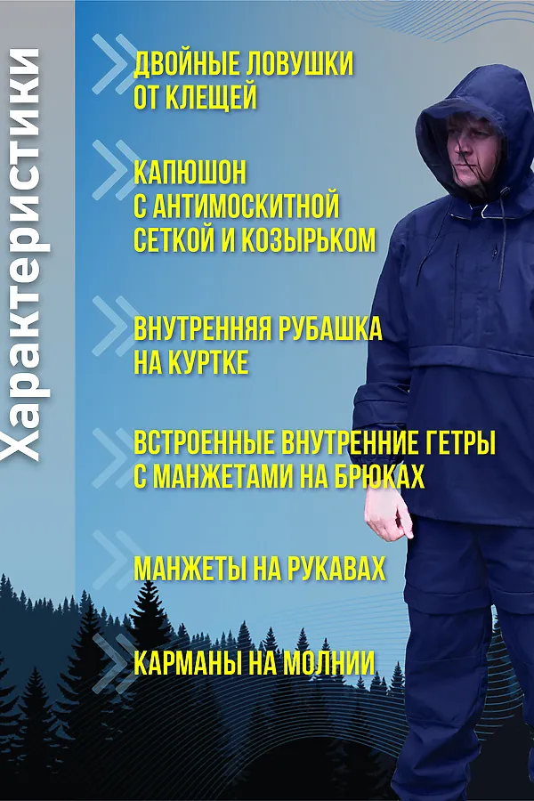 Костюм с брюками противоэнцефалитный антимоскитный Барьер - Инсекто У ЛАЙТ НАТАЛИ, синий - фото 2