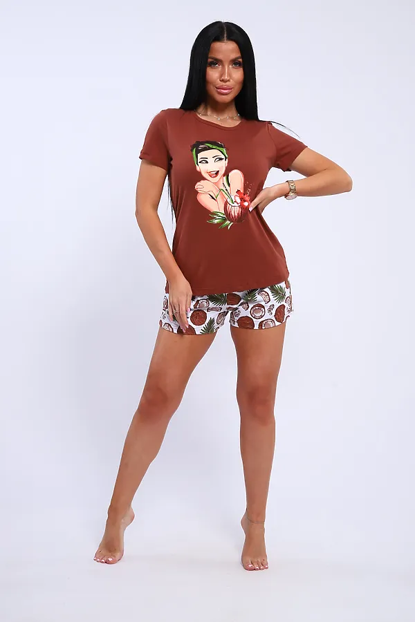 Пижама с шортами GIRL НАТАЛИ, коричневый - фото 2