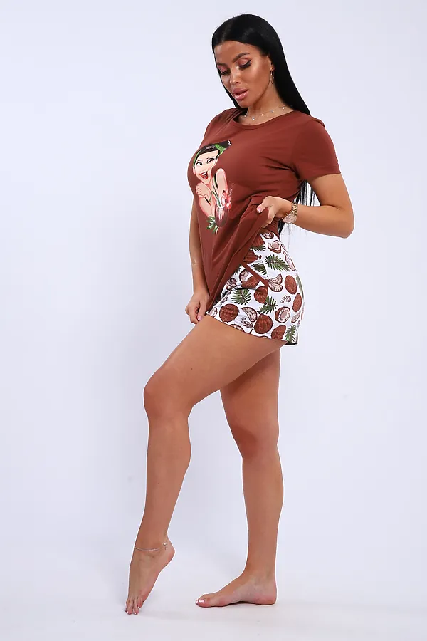 Пижама с шортами GIRL НАТАЛИ, коричневый - фото 2