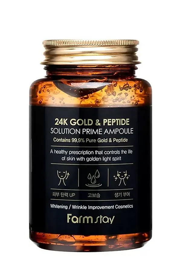 Farm Stay Ампульная сыворотка для лица с 24-каратным золотом и пептидами / 24K Gold & Peptide Solution Prime Ampoule, 250 мл KRISTALLER, золотой - фото 2