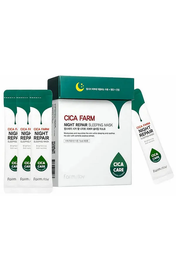 Farm Stay Ночная восставливающая маска для лица с центеллой азиатской / Cica Farm Night Repair Sleeping Mask, 4 мл x 20 KRISTALLER, зелёный - фото 2