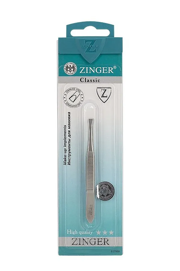 Zinger Пинцет для бровей прямой / Classic B 157 FD, 90 мм, серебристый матовый KRISTALLER, серебристый - фото 2