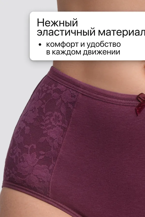 Трусы OIRO 3905 хлопковые с цветочным узором 3 шт НАТАЛИ, бежевый, бордовый, черный - фото 2