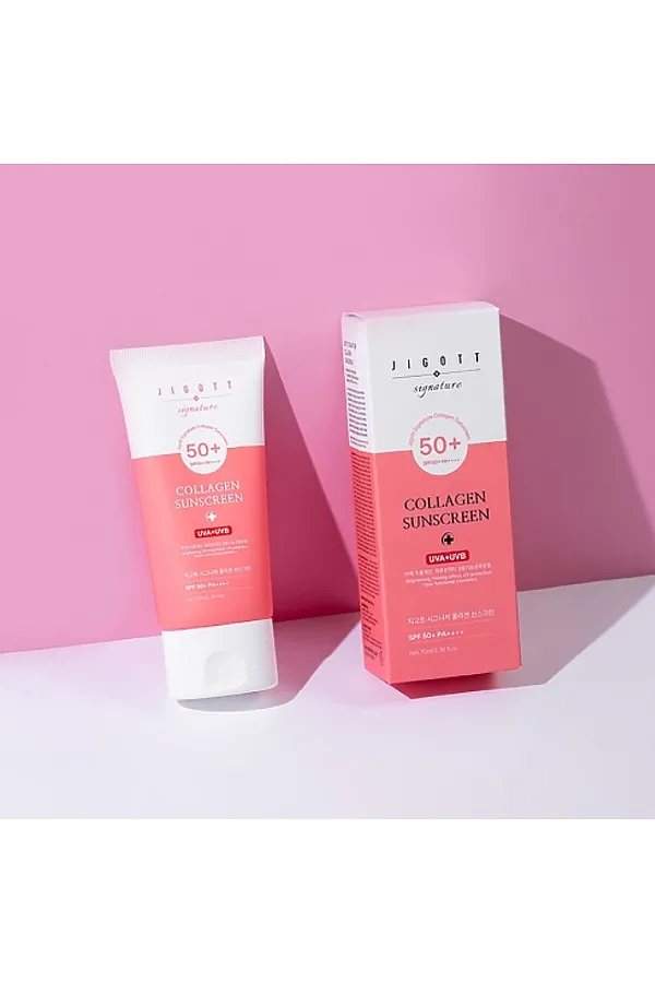 Jigott Крем для лица солнцезащитный с коллагеном / Signature Collagen Sunscreen SPF50+ PA++++, 70 мл KRISTALLER, розовый - фото 2