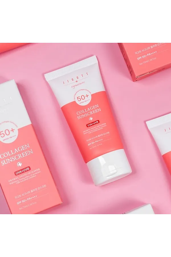 Jigott Крем для лица солнцезащитный с коллагеном / Signature Collagen Sunscreen SPF50+ PA++++, 70 мл KRISTALLER, розовый - фото 2
