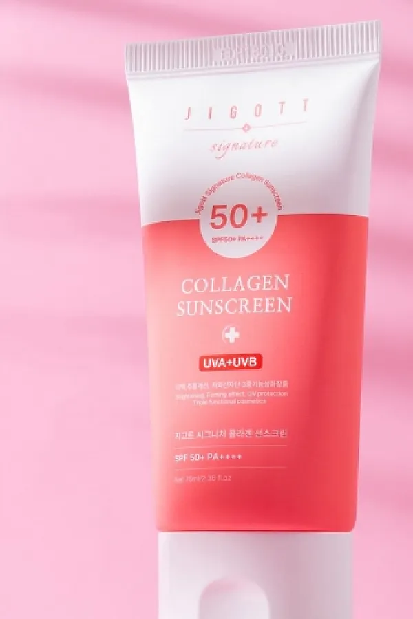 Jigott Крем для лица солнцезащитный с коллагеном / Signature Collagen Sunscreen SPF50+ PA++++, 70 мл KRISTALLER, розовый - фото 2