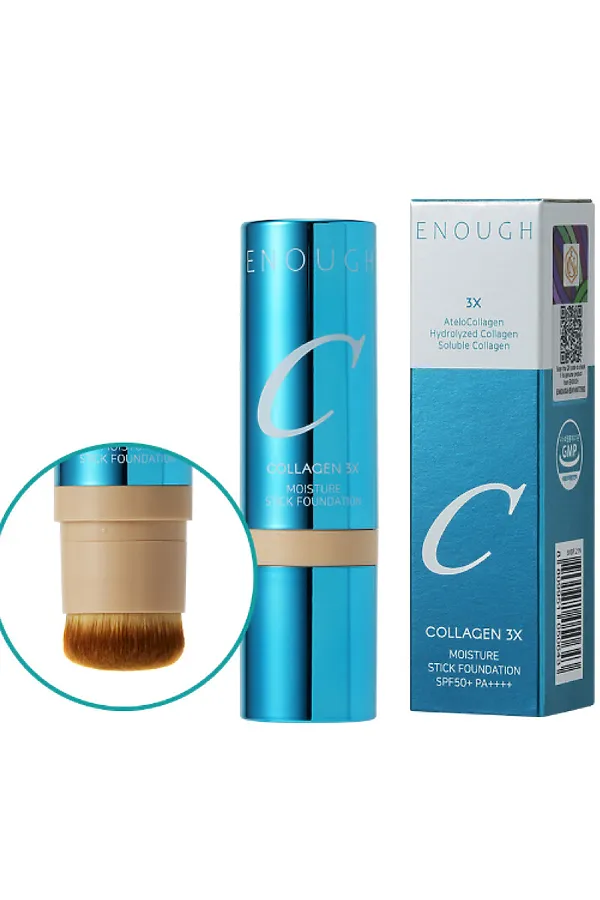 Enough Увлажняющая тональная основа-стик с кистью / Collagen 3X Moisture Stick Foundation #21N, прозрачный бежевый, 14 г KRISTALLER, прозрачный бежевый - фото 2