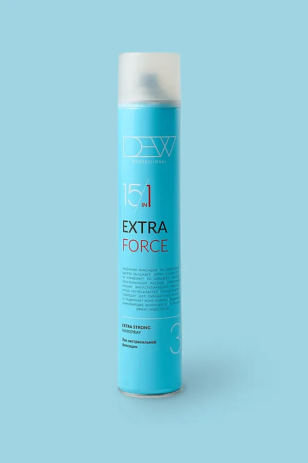 DEW Professional Лак для волос экстрасильной фиксации / 15 in 1 Extra Force, 500 мл KRISTALLER, голубой - фото 2