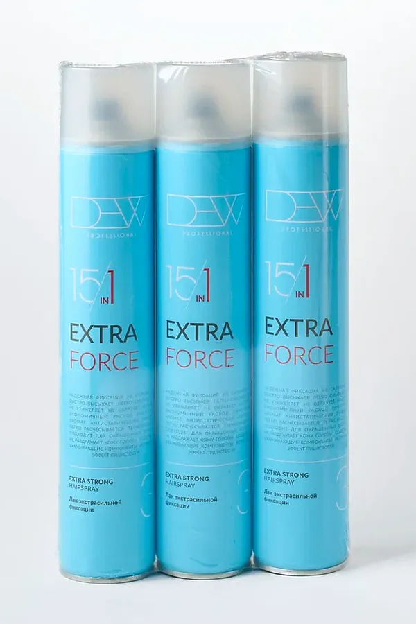 DEW Professional Лак для волос экстрасильной фиксации / 15 in 1 Extra Force, 500 мл KRISTALLER, голубой - фото 2