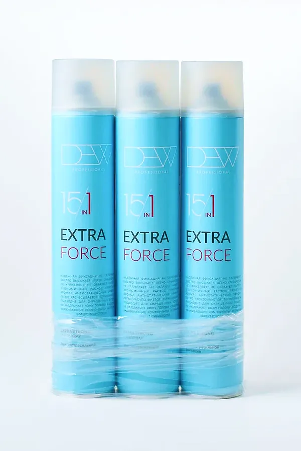 DEW Professional Лак для волос экстрасильной фиксации / 15 in 1 Extra Force, 500 мл KRISTALLER, голубой - фото 2