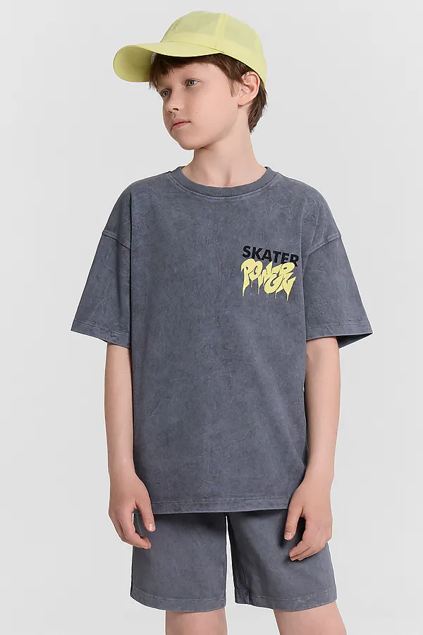Костюм (Футболка+Шорты) MARK FORMELLE, графитовый acid wash +печать - фото 2