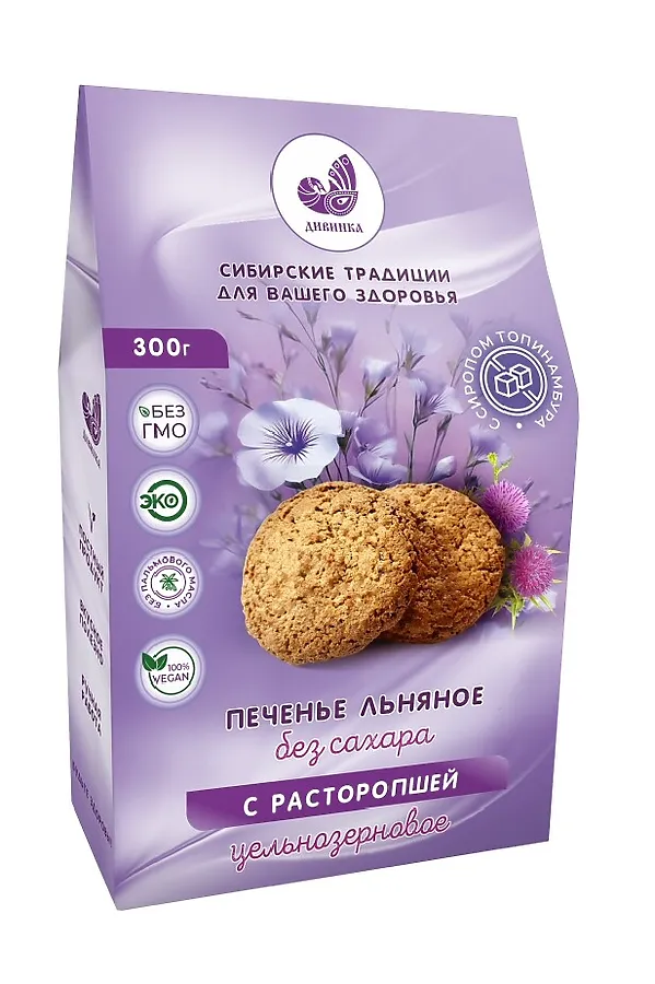 Печенье льняное с расторопшей на фруктозе 300г ЭКО-ПРОДУКТЫ, - - фото 2