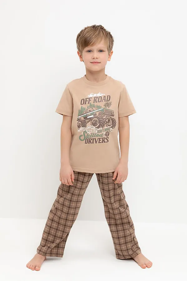 Пижама CROCKID, кунжут,праздничная клетка - фото 2