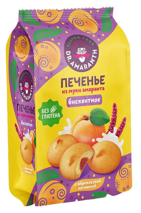Печенье бисквитное с абрикосовой начинкой Dr. Amaranth 200г ЭКО-ПРОДУКТЫ, - - фото 2