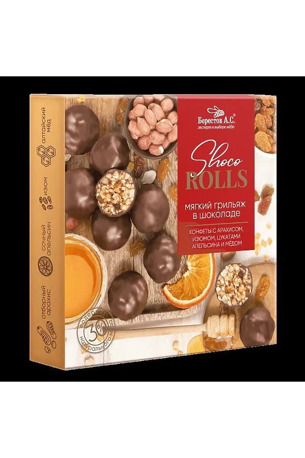 Конфеты "Shoco Rolls" с арахисом, изюмом, цукаты апельсина и медом 135г ЭКО-ПРОДУКТЫ, - - фото 2
