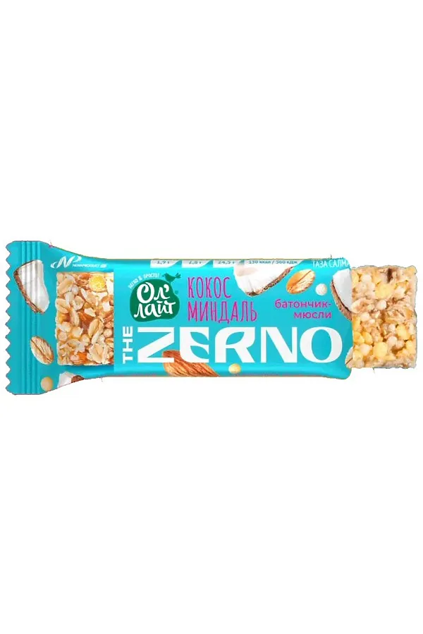 Батончик мюсли Ол`Лайт Zerno Кокос-миндаль 35г ЭКО-ПРОДУКТЫ, - - фото 2