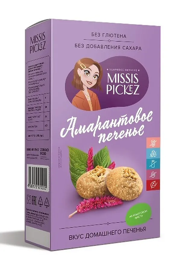 Печенье амарантовое без сахара и глютена Missis Pickez 100г ЭКО-ПРОДУКТЫ, - - фото 2