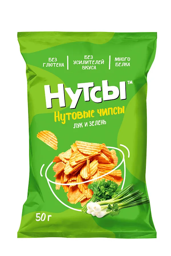 Чипсы нутовые Лук и зелень "Нутсы" безглютеновые 50г ЭКО-ПРОДУКТЫ, - - фото 2