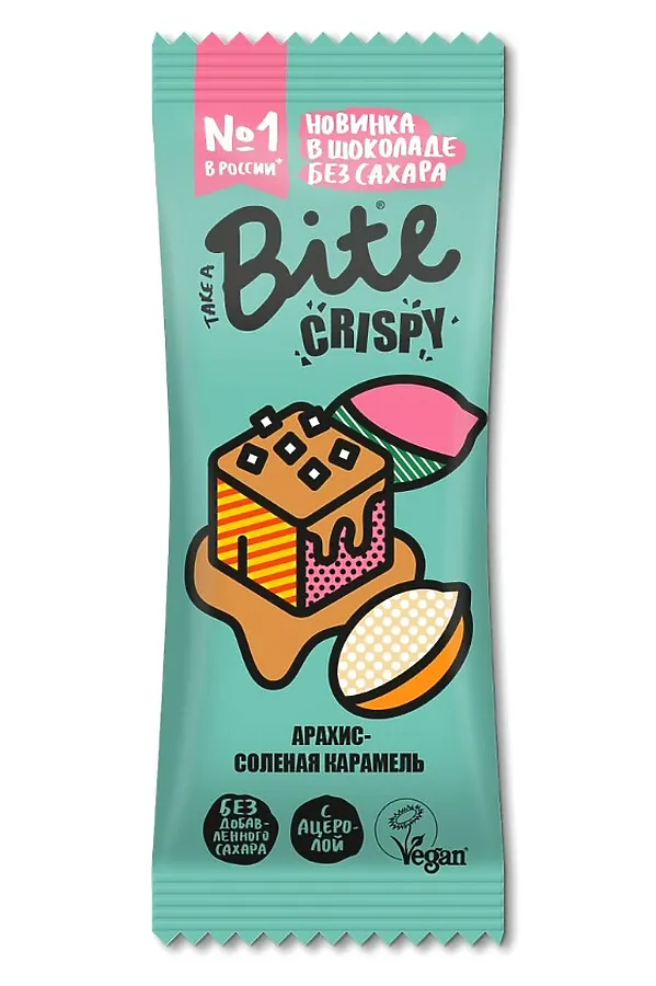 Батончик Crispy в тёмном шоколаде "Арахис-Соленая Карамель" 45г ЭКО-ПРОДУКТЫ, - - фото 2