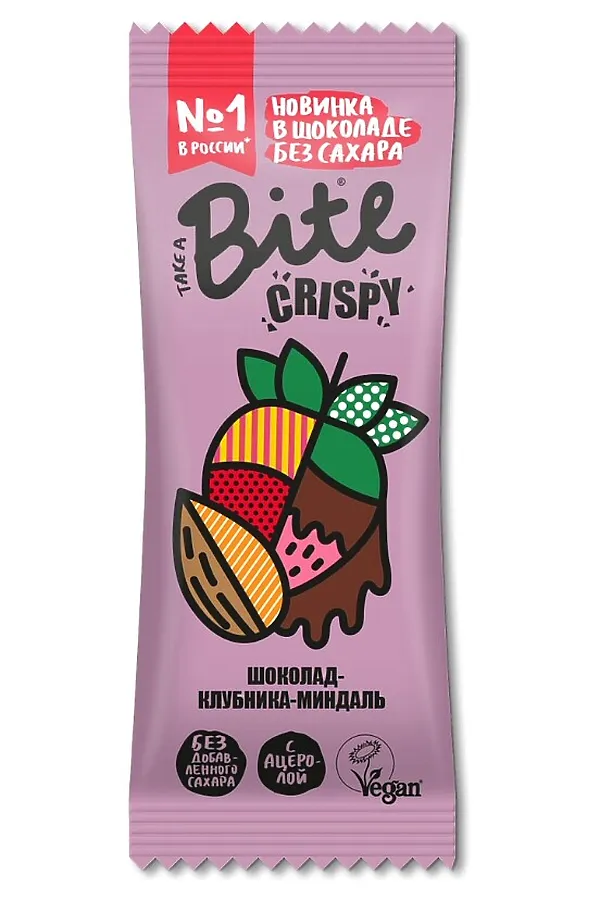 Батончик Crispy в тёмном шоколаде "Клубника-миндаль" 45г ЭКО-ПРОДУКТЫ, - - фото 2